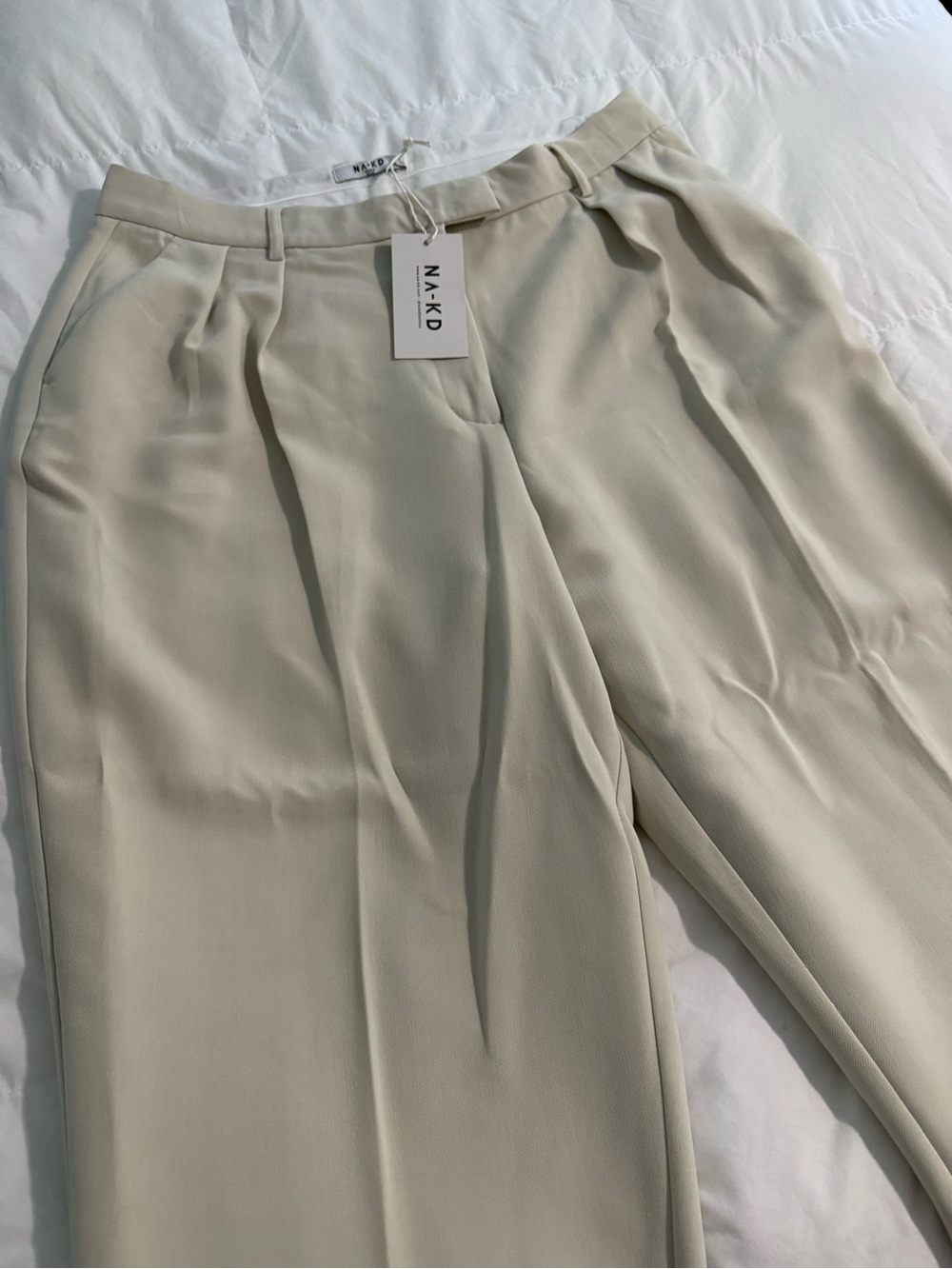 NA-KD Cream High-Rise Tailored Trousers